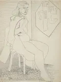 William Glen Davis, Portrait of Louise Pershing, ink on paper