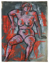 Seated Nude by Virgil D. Cantini, gouache and watercolor, offered Mar 2025