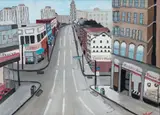 John Graves, Early Sunday Morning at Atwood and Forbes, 1993, oil on artist's board