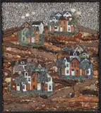 Pittsburgh Hillside Houses by Beatrice Golanty, mixed media relief with glazed ceramic, rocks, stone and wood, offered Mar 2025