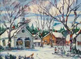 Harry Louis Hickman, Pennsylvania Village in Snow, oil on canvasboard