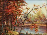 Teofilo Magliocchi, Autumn Landscape with Fisherman, c.1960, oil on artist's board