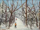 Teofilo Magliocchi, Skiers in Winter, c.1960, oil on artist's board