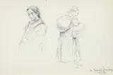 Samuel Rosenberg, (American/Western PA, 1896-1972), Study of a Standing Woman and with a Backpack, 1941, pencil drawing