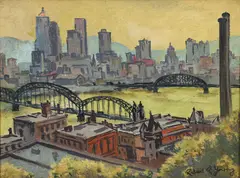 Robert R. Young, View of Downtown from the South Side, oil on board