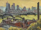 Robert R. Young, View of Downtown from the South Side, oil on board