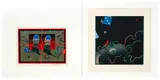 Akira Kurosaki, Solitude (W 159) and Thumb (W 177), color woodblock with inks and pure pigment,8.5 x 8.5 inches, pencil