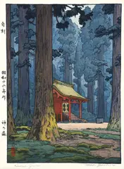 Sacred Grove, 1941, color by Tōshi Yoshida, woodcut, offered Mar 2025