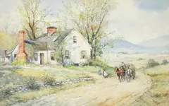 Joseph C. Claghorn, Pastoral Scene with House and Hay Wagon, watercolor on paper