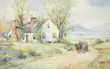 Joseph C. Claghorn, Pastoral Scene with House and Hay Wagon, watercolor on paper