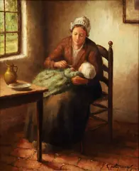 A. J. van Eybergen, Feeding Baby, oil on canvas