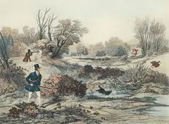 Woodcock Shooting by Francis Calcraft Turner, engraving on paper, engraved by Hunt, offered Mar 2025