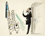 Ludwig Bemelmans, Will you go in first, Miss Madeline - the original illustration for Madeline and the Bad Hat, c.1955-56