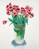 Gary Bukovnik, Red Tulips in a Glass Vase