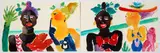 Ann Roberts Morley Frantic, 2 Scenes of Black Fisherwoman Selling Catch to Stylish Society Woman, 1990's