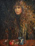 Kevin Kutz, Symbolist Portrait of a Woman, oil on board,28 x 22 inches