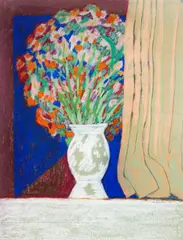 Arthur Okamura, White Classic, 1966, pastel with charcoals and chalks on green tinted paper