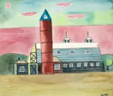 Esther Phillips, Barn and Silo, View from the Asylum, circa mid 1940's, watercolor