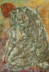 Sacha Thébaud, (Haitian/Port-au-Prince, 1934-2004), Kneeling Female Figure, 1965, oil and encaustic on board