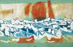 Karl Zerbe, Tundra - Floating Ice, 1958, gouache, oil and acrylic on hand made mulberry paper
