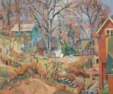 Henry Koerner, Backyards in Spring, 1959-, 1960, oil on canvas