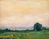 Summer Sunset Landscape by William Ferdinand Metzkes, 1934, oil on artist's board, offered Dec 2024