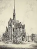 Louis Orr, Heinz Memorial Chapel, University of Pittsburgh, PA, etching on paper, pencil