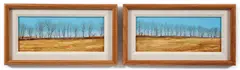 (American/Western PA, 1927-2009),Tree Row Diptych by Charles Pitcher, 1990, oil on paper panel,5.75 x 13 inches (each painting) overall, offered Dec 2024