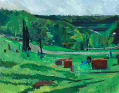 Calvary Landscape, undated by Barry Shields, gouache on paper, offered Dec 2024
