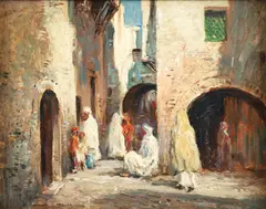 Untitled by Addison Thomas, oil on board algerian street, offered Dec 2024