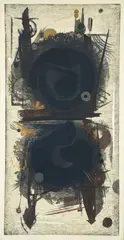 Hodaka Yoshida, Offering, Black, 1962,woodblock printed in colors, 29.5 x 14.75 inches, pencil