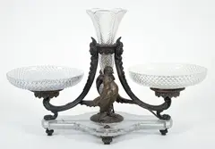 Baccarat, Untitled, bronze and crystal pheasant motif epergne