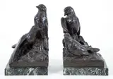 Pairs of Birds, cast by Maximilien Louis Fiot, bronze with marble bases fitted as bookends, offered Dec 2024