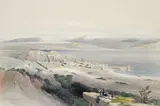 David Roberts, City of Tiberius from the Sea of Galilee, 1839, lithograph with hand coloring, David Roberts and Louis Haghe Lithograph