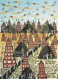 Howard Finster, City of Gold, late 20th century, offset, lithograph on paper