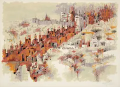 Shmuel Katz, Cityscape, serigraph on paper