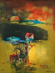 Lê Bá Đảng, Paysage a la Jonque, circa 1975, lithograph printed in colors