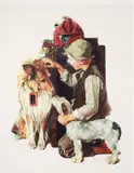 after Norman Rockwell, Rollie Takes a Trip/Boy with Two Dogs/Raleigh Rockwell Travels, mid 20th century edition, offset, lithograph in colors after the 1926 oil painting