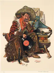 Norman Rockwell, Dreams of Long Ago/Cowboy with Gramophone, 1976, lithograph printed in colors