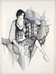 Itzchak Isaac Tarkay, Lady in Black, late 20th century, greyscale, serigraph on paper
