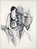 Itzchak Isaac Tarkay, Lady in Black, late 20th century, greyscale, serigraph on paper