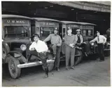 Charles Harris, (American/Pittsburgh, 1908-1998), Five men with U. S. Mail delivery vehicles in post office loading dock, taken c.1949, later