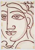 George Keyt, Bust Study - Portrait of a Woman, 1983, gouache and watercolor on paper