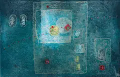 Lê Bá Đảng, Tranquility, 1993, mixed media print with rice paper collage and color lithograph