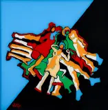 Figures Lounging on an Amorphous Form by Watfa Midani, acrylic on paper, offered Sep 2024