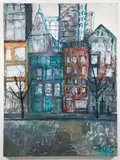 Louise Pershing, Urban Scene, undated, c.1960s or 1970s, oil on Masonite