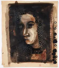 Charles Sebree, Study for a Portrait, c. late 1930s, watercolor and stamps on wove paper