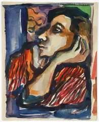 Charles Sebree, Study for a Portrait, c. late 1930s, watercolor on paper, mounted to a backing board