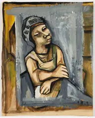 Charles Sebree, Study for a Portrait, c.1940, gouache, watercolor and stamps on wove paper