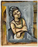 Charles Sebree, Study for a Portrait, c.1940, gouache, watercolor and stamps on wove paper